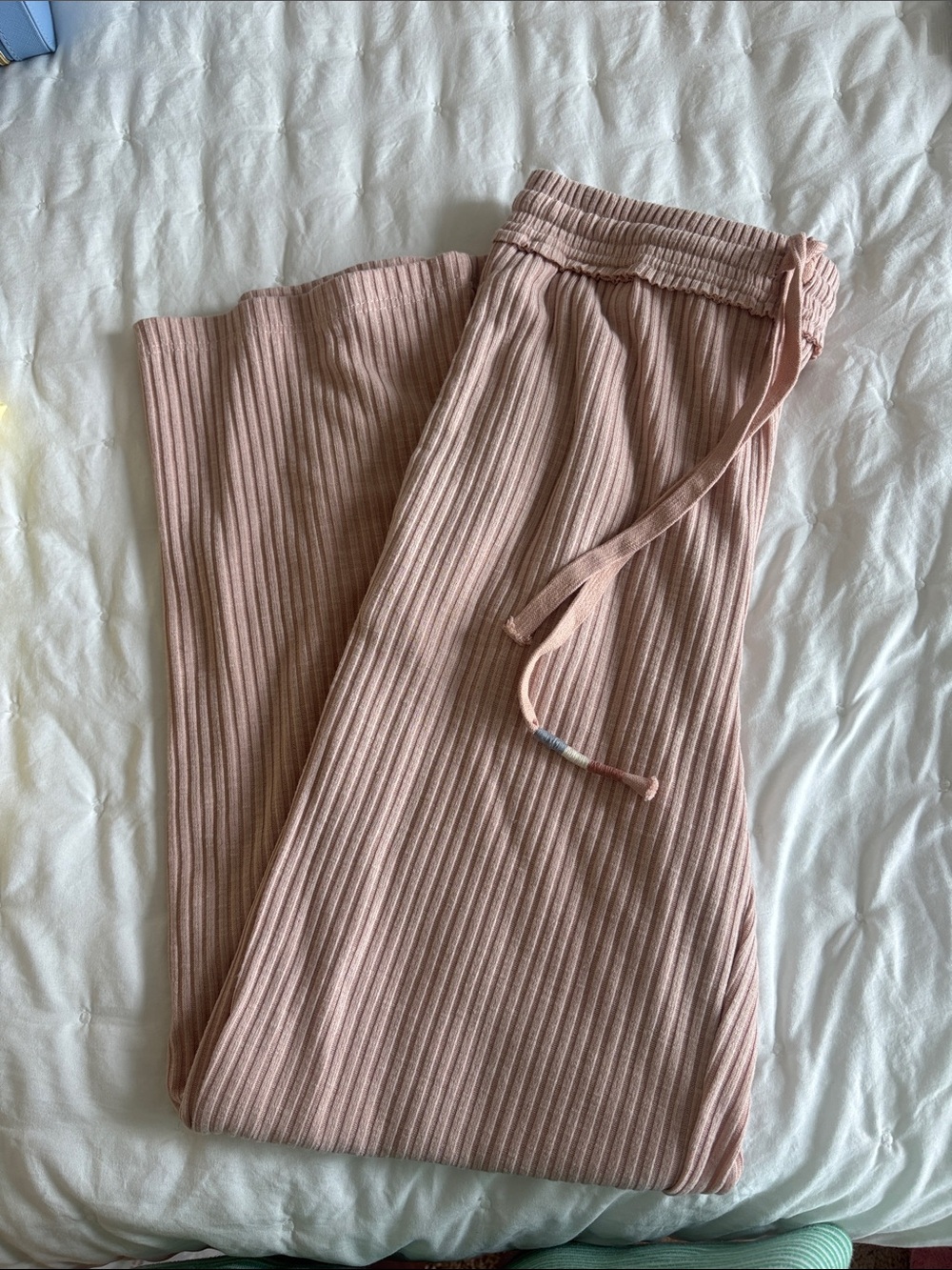 Ribbed Drawstring Lounge Pants set in Blush